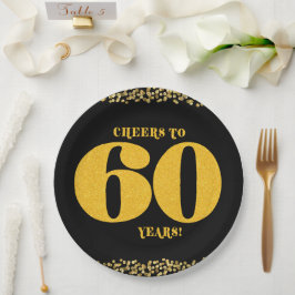 Prato De Papel 60º Aniversário Alegra a 60 anos 60 Dourados negro