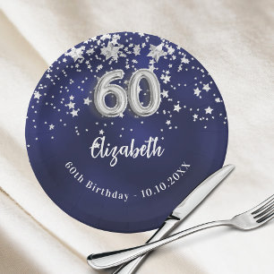 Prato De Papel 60º Aniversário estrelas marinhos de prata azul