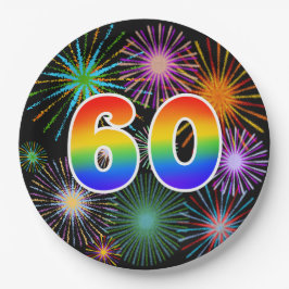 Prato De Papel 60º Evento - Divertido, Colorido, Negrito, Arco-Ír