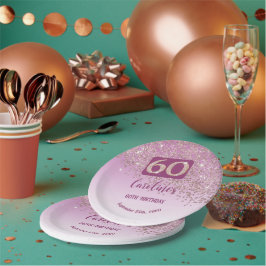 Prato De Papel 60.º Aniversário - Rosa de Glitter Dourado