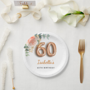 Prato De Papel 60.o aniversário rosa de eucalipto em ouro floral