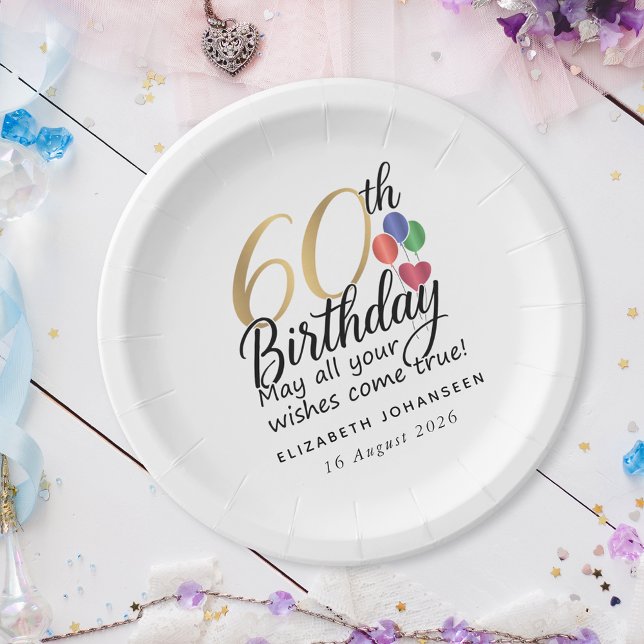 Prato De Papel 60th Birthday Script Gold Typography Modern Party (Criador carregado)