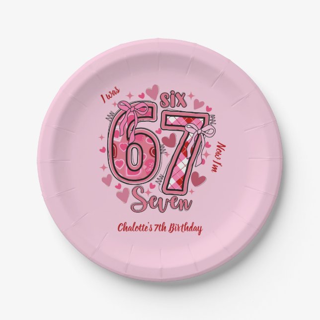 Prato De Papel 6 7 Six Seven Meme Trend Pink Girls 7th Birthday (Frente)