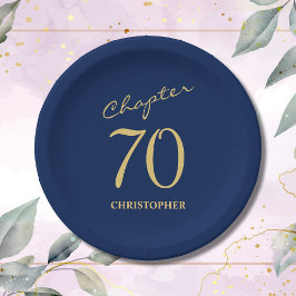Prato De Papel 70 Birthday Blue Dourado Capítulo 70