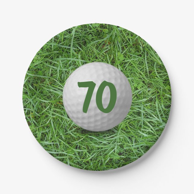 Prato De Papel 70 Birthday Golf Ball on Grass Paper Plate (Frente)