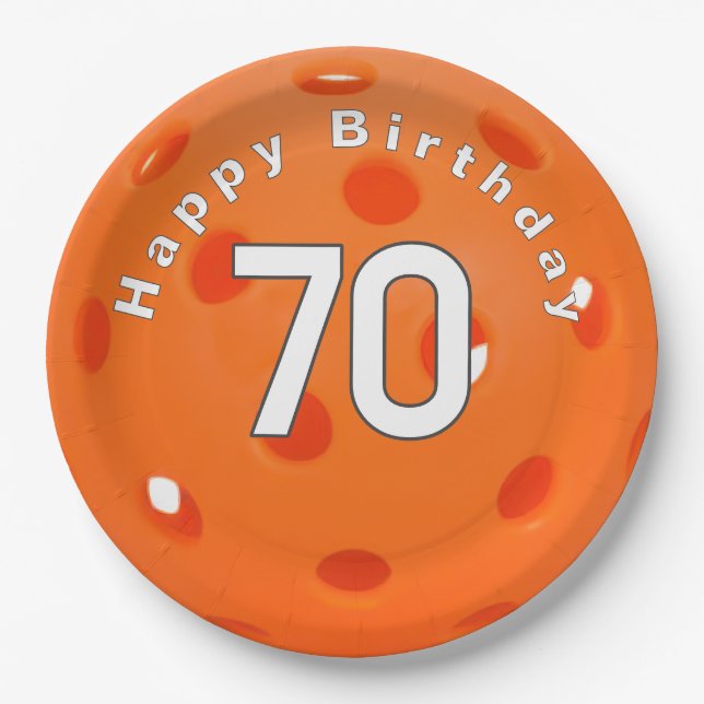 Prato De Papel 70 Birthday Orange Pickleball (Frente)