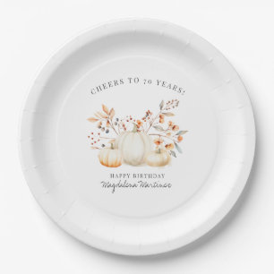 Prato De Papel 70 Birthday White Pumpkin Fall Folha Personalizada