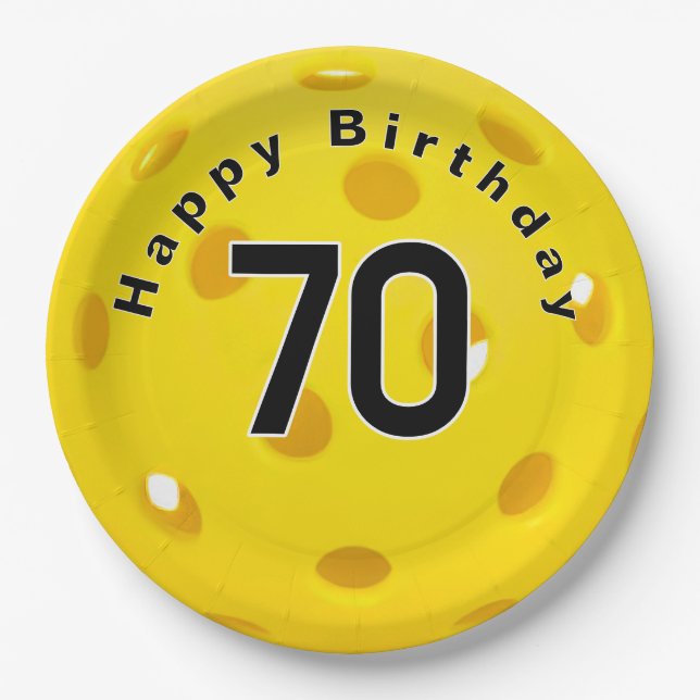 Prato De Papel 70 Birthday Yellow Pickleball (Frente)