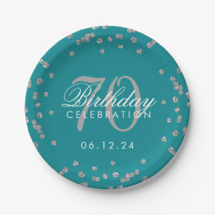 Prato De Papel 70 de Silver Birthday Glitter Confetti Teal