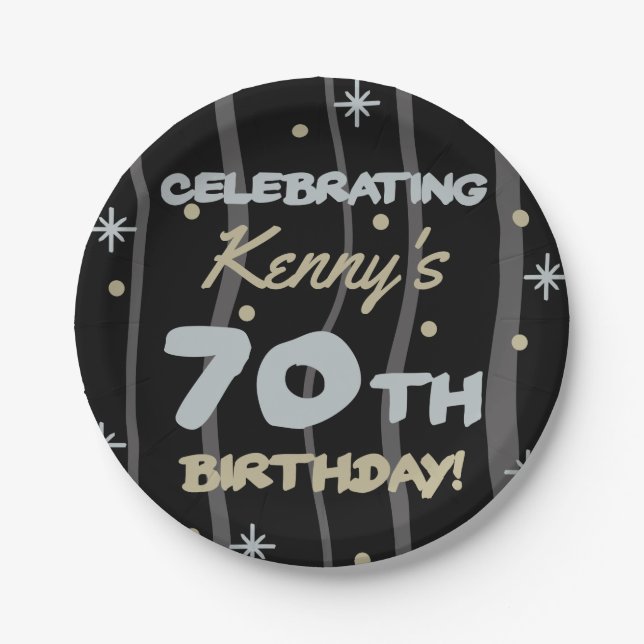 Prato De Papel 70 Festa de aniversário Adicione seu nome (Frente)
