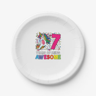 Prato De Papel 7 Birthday Dabbing Unicorn Party - Presente De 7 A