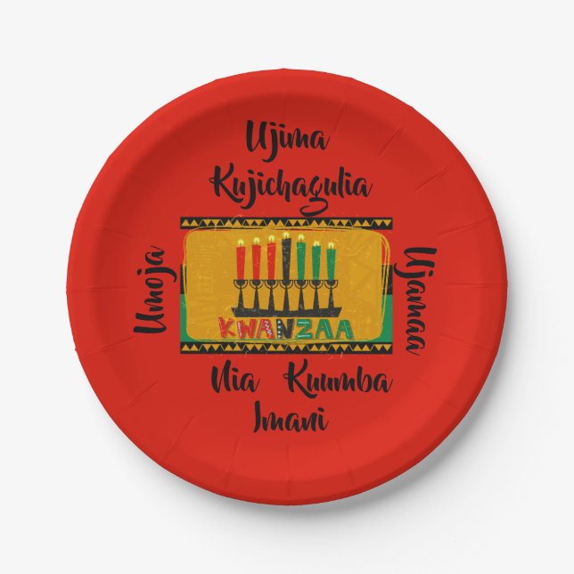 Prato De Papel 7 Princípios das velas Kwanzaa 7" (Frente)