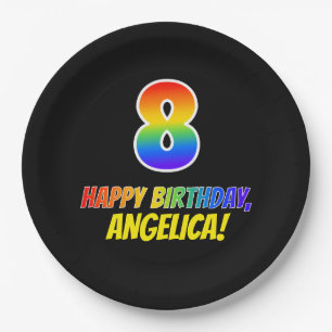 Prato De Papel 8º aniversário: Negrito, Divertido, Simples, Arco-