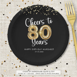 Prato De Papel 80 Aniversário Alegra-se a 80 anos Dourado
