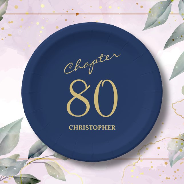 Prato De Papel 80 Birthday Blue Dourado Capítulo 80 (Make your loved one's 80th birthday celebration memorable with our stunning Blue Gold paper plates)