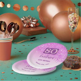 Prato De Papel 80 Birthday Chic Falling Pink Gliter