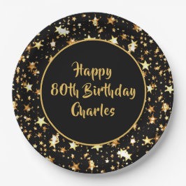Prato De Papel 80 Birthday Esquadrão de Pincel Dourado Estrelas P