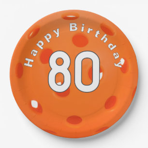 Prato De Papel 80 Birthday Orange Pickleball