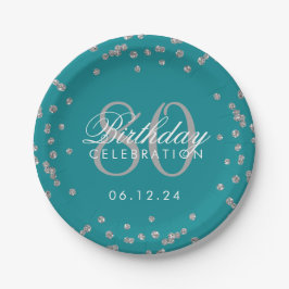 Prato De Papel 80 de Silver Birthday Glitter Confetti Teto