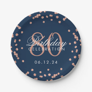 Prato De Papel 80 Dourado Rosa Birthday Glitter Confetti Marinho 