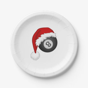 Prato De Papel 8 Ball Santa hat Engraçado bilhar de natal