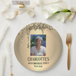Prato De Papel 90º Festa de Aniversário Elegante Dourado