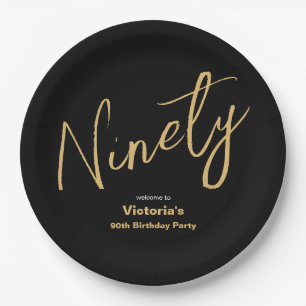 Prato De Papel 90 Birthday Black Dourado Typografia Personalizada