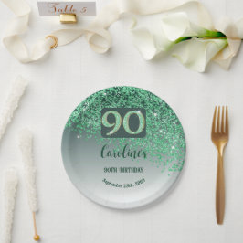Prato De Papel 90 Birthday Chic Calling Green Glitter