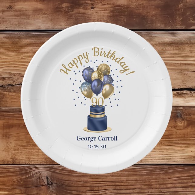 Prato De Papel 90 Birthday Marinho Blue Balloon Cake (Criador carregado)