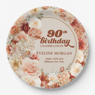 Prato De Papel 90 de aniversário floral enferrujado de outono var