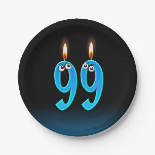 Prato De Papel 99º Aniversário com números de vela acesos