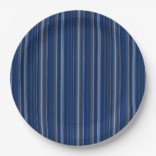 Prato De Papel 9" listrado azul e de prata placas de papel