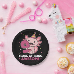 Prato De Papel 9.o Aniversário Axolotl 9 anos de idade Axolots Cu