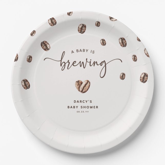 Prato De Papel 'a Baby is Brewing' Coffee Baby Shower (Frente)