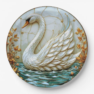 Prato De Papel A beleza de um cisne com uma decoração de planta d
