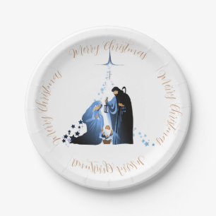 Prato De Papel A Cena da Natividade e a Saudação de Natal