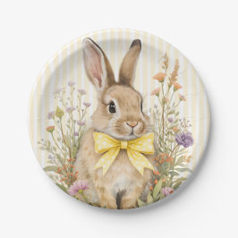 Prato De Papel A cute little Floral Bunny Yellow Bow Baby Shower 