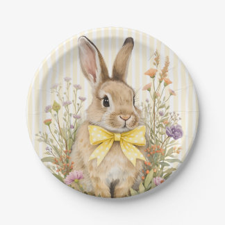 Prato De Papel A cute little Floral Bunny Yellow Bow Baby Shower 