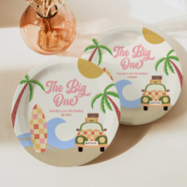 Prato De Papel A Grande Festa de primeiro aniversario Rosa Surf d