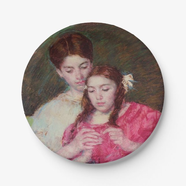 Prato De Papel A lição de crochê (duas irmãs) (Frente)