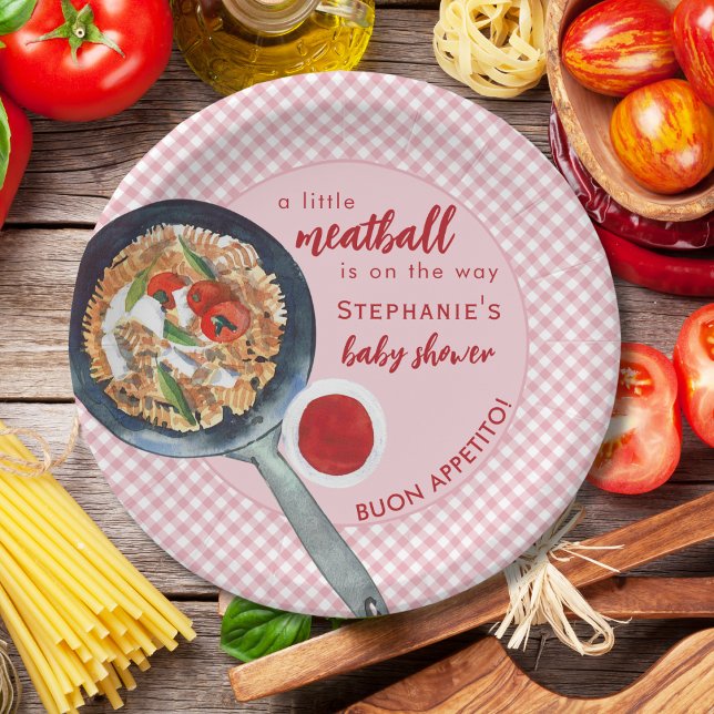 Prato De Papel A Little Meatball Is On The Way Pink Baby Shower (Criador carregado)