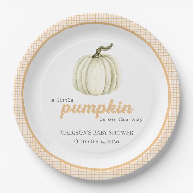 Prato De Papel A Little Pumpkin Baby Shower Paper Plate (Frente)