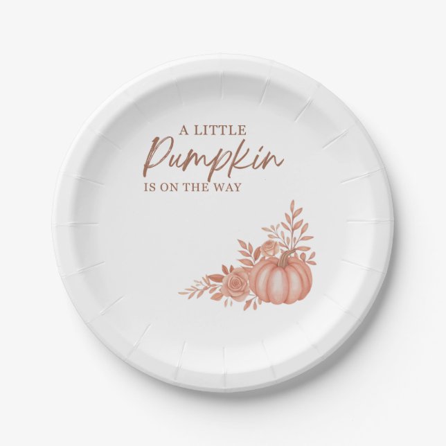 Prato De Papel A Little Pumpkin Is On the Way Dessert Plate (Frente)