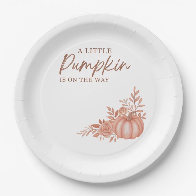 Prato De Papel A Little Pumpkin Is On the Way Paper Plate (Frente)