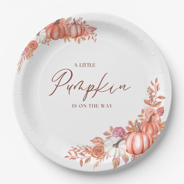 Prato De Papel A Little Pumpkin Is On the Way Table Top Plaque (Frente)