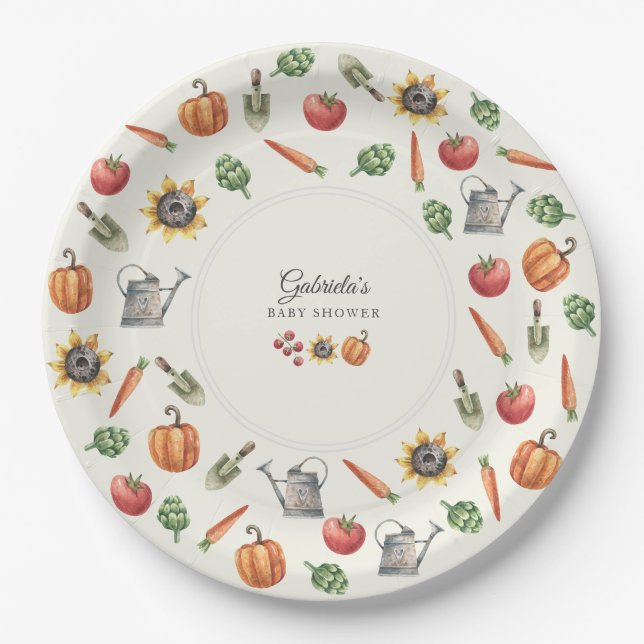 Prato De Papel A Little Sprout Is On the Way Baby Shower Round  (Frente)