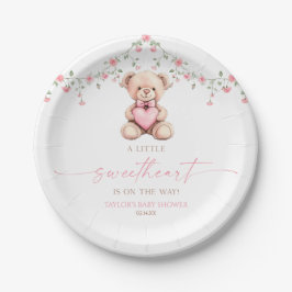 Prato De Papel A Little Sweetheart Pink Teddy Bear Baby Shower
