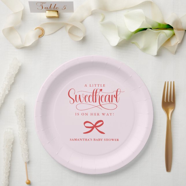 Prato De Papel A little sweetheart Valentines girl baby shower (Casamento)
