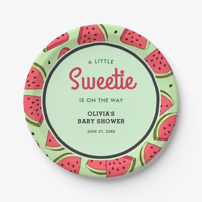 Prato De Papel A Little Sweetie Summer Watermelon Baby Shower  (Frente)