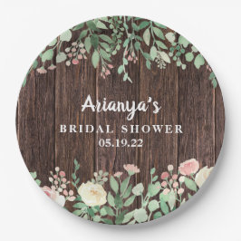 Prato De Papel A madeira rústica cora decoração floral do chá de